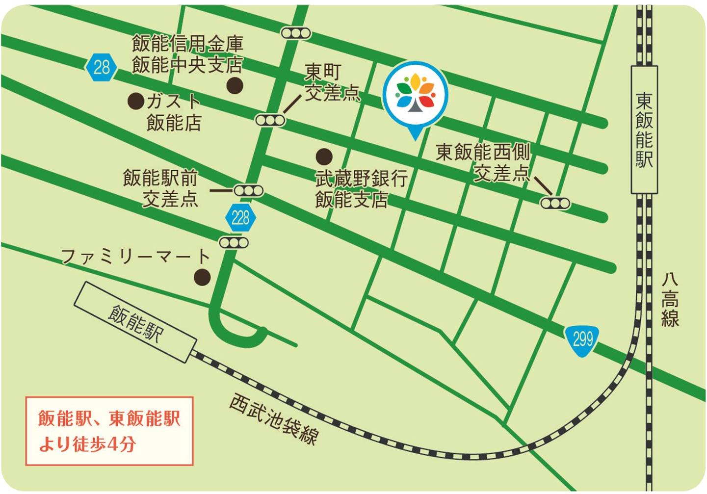 飯能にじいろ接骨院への地図